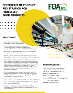 Certificate of Product Registration for Processed Food Products