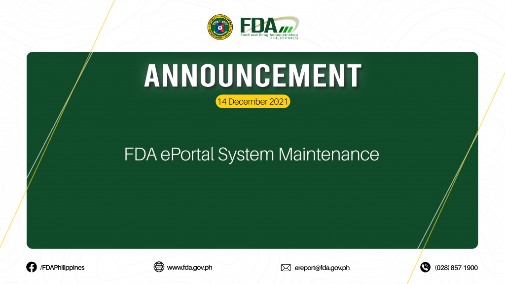 Announcement || FDA ePortal System Maintenance