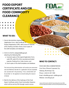 Food Export Certificate and Food Commodity Clearance
