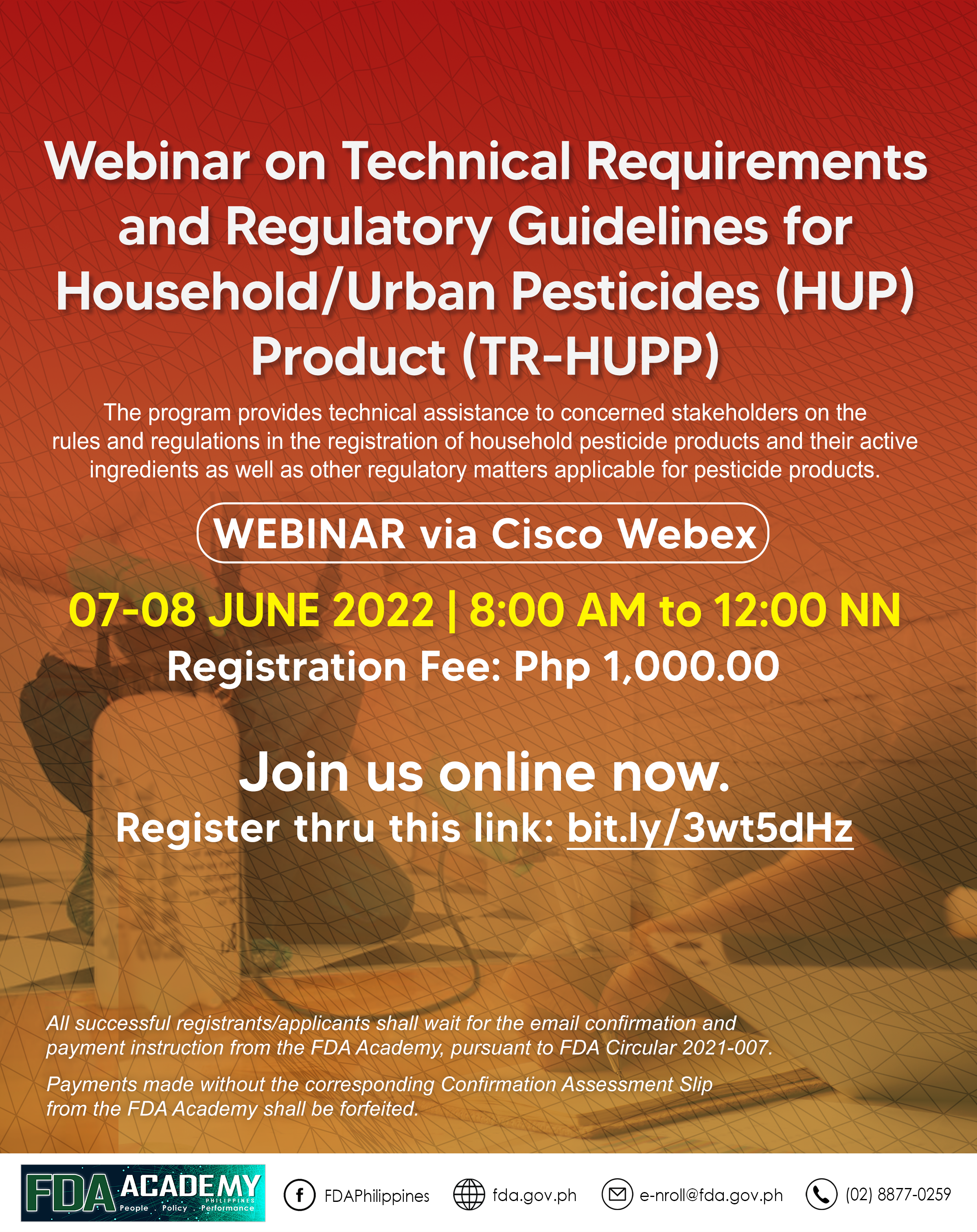 Announcement || WEBINAR ON TECHNICAL REQUIREMENTS AND REGULATORY GUIDELINES FOR HOUSEHOLD/URBAN PESTICIDES (HUP) PRODUCTS (TR-HUPP)