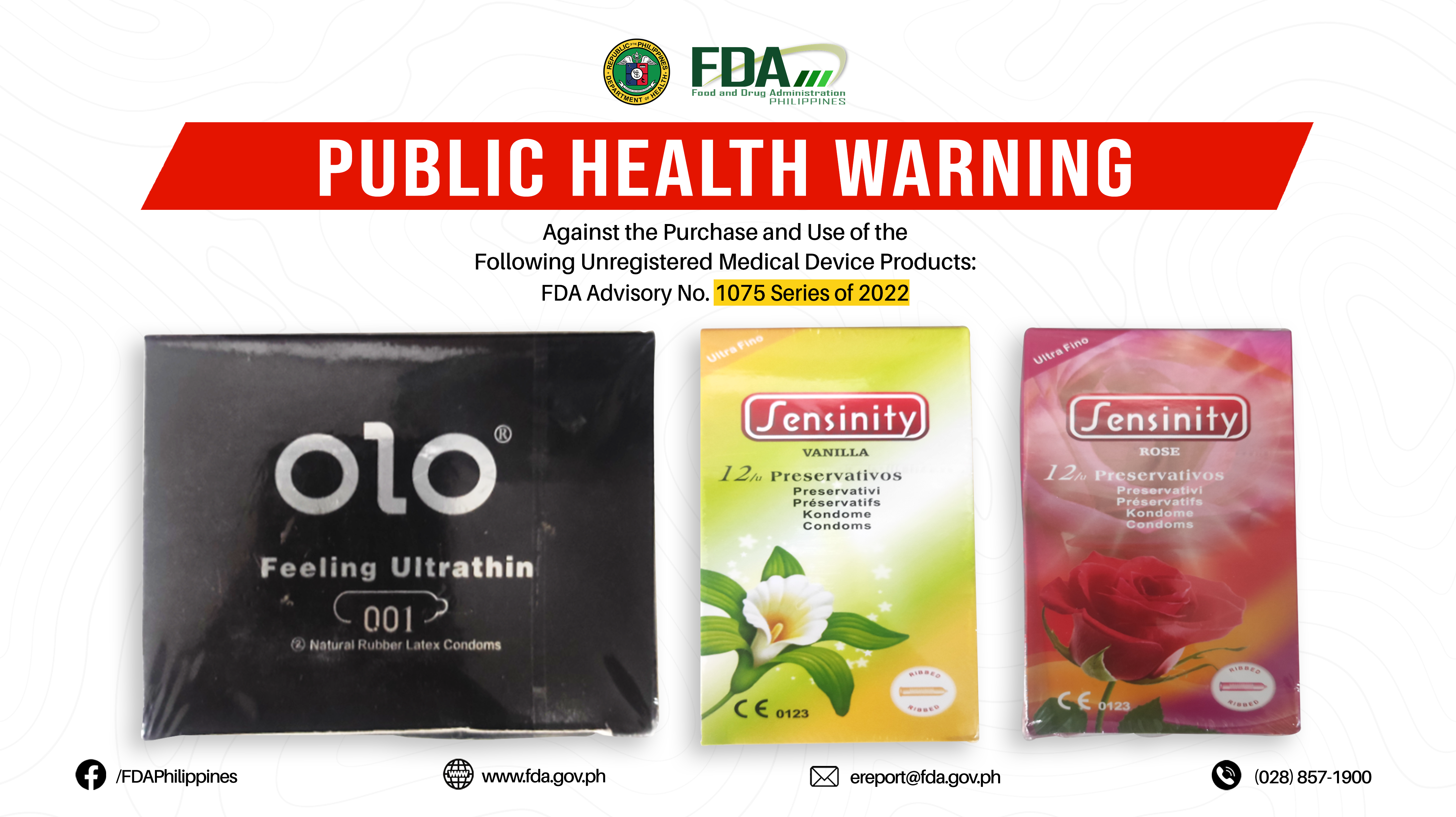 FDA Advisory No.2022-1075 || Public Health Warning Against the Purchase and Use of the Following Unregistered Medical Device Products:
