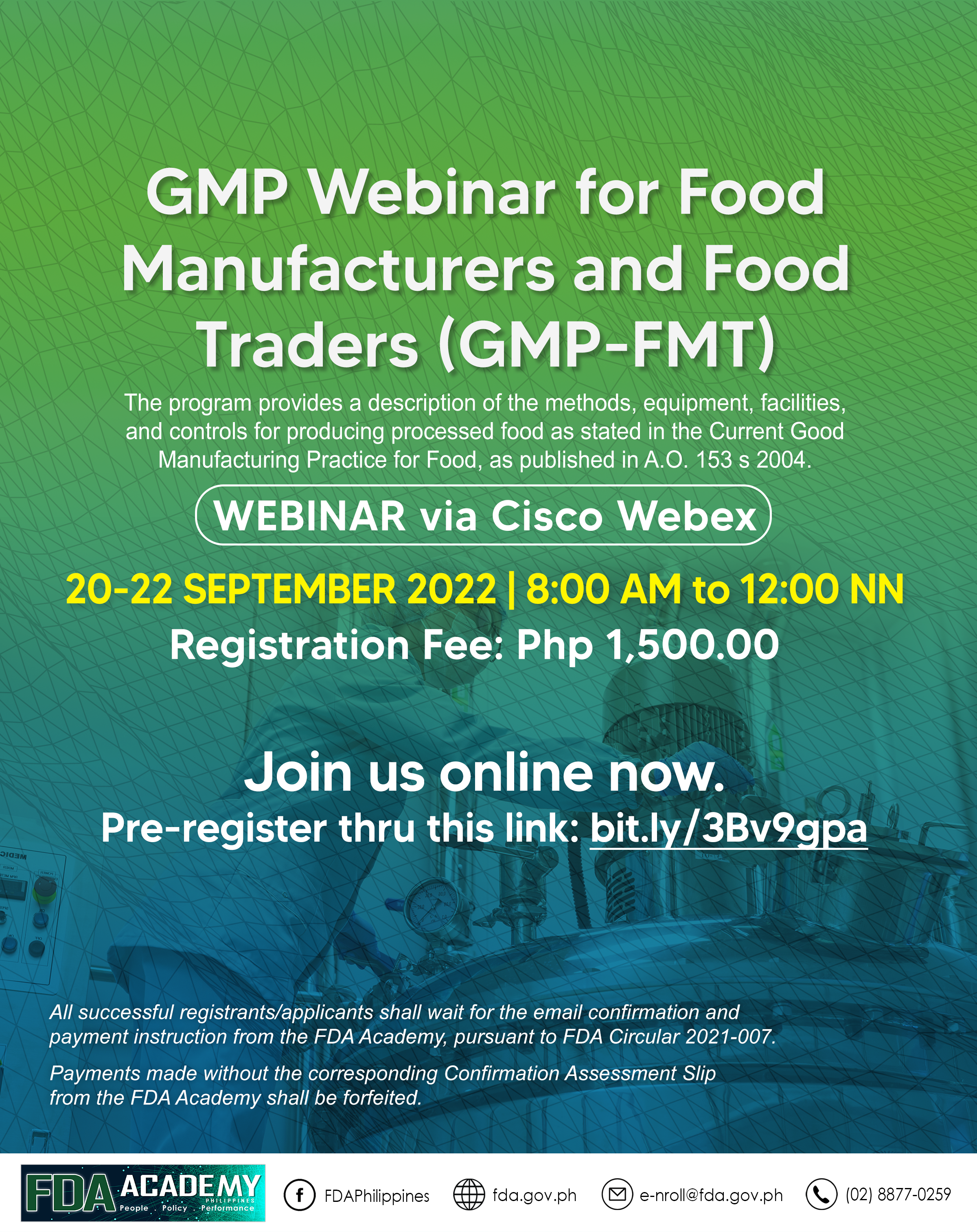 Announcement || GMP WEBINAR FOR FOOD MANUFACTURERS AND FOOD TRADERS (GMP-FMT)