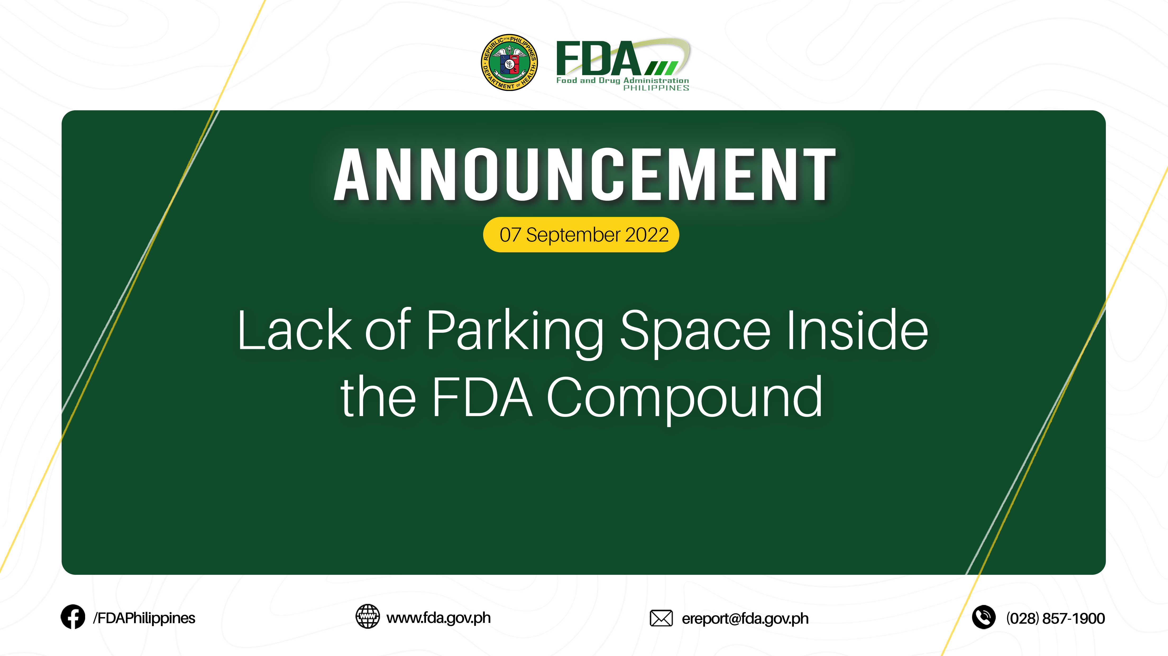 Announcement || Lack of Parking Space Inside the FDA Compound