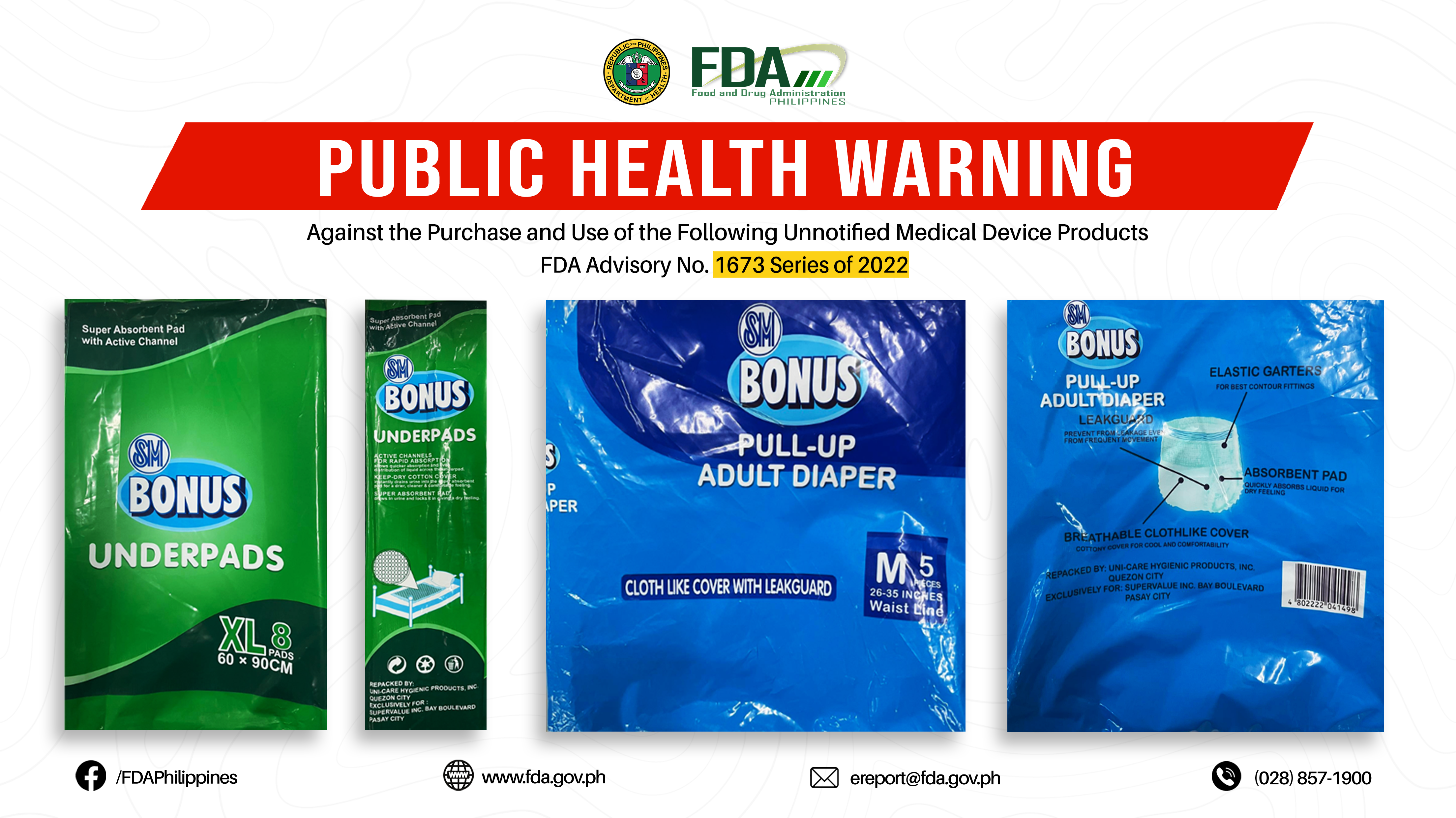 FDA Advisory No.2022-1673 || Public Health Warning Against the Purchase and Use of the Following Unnotified Medical Device Products: