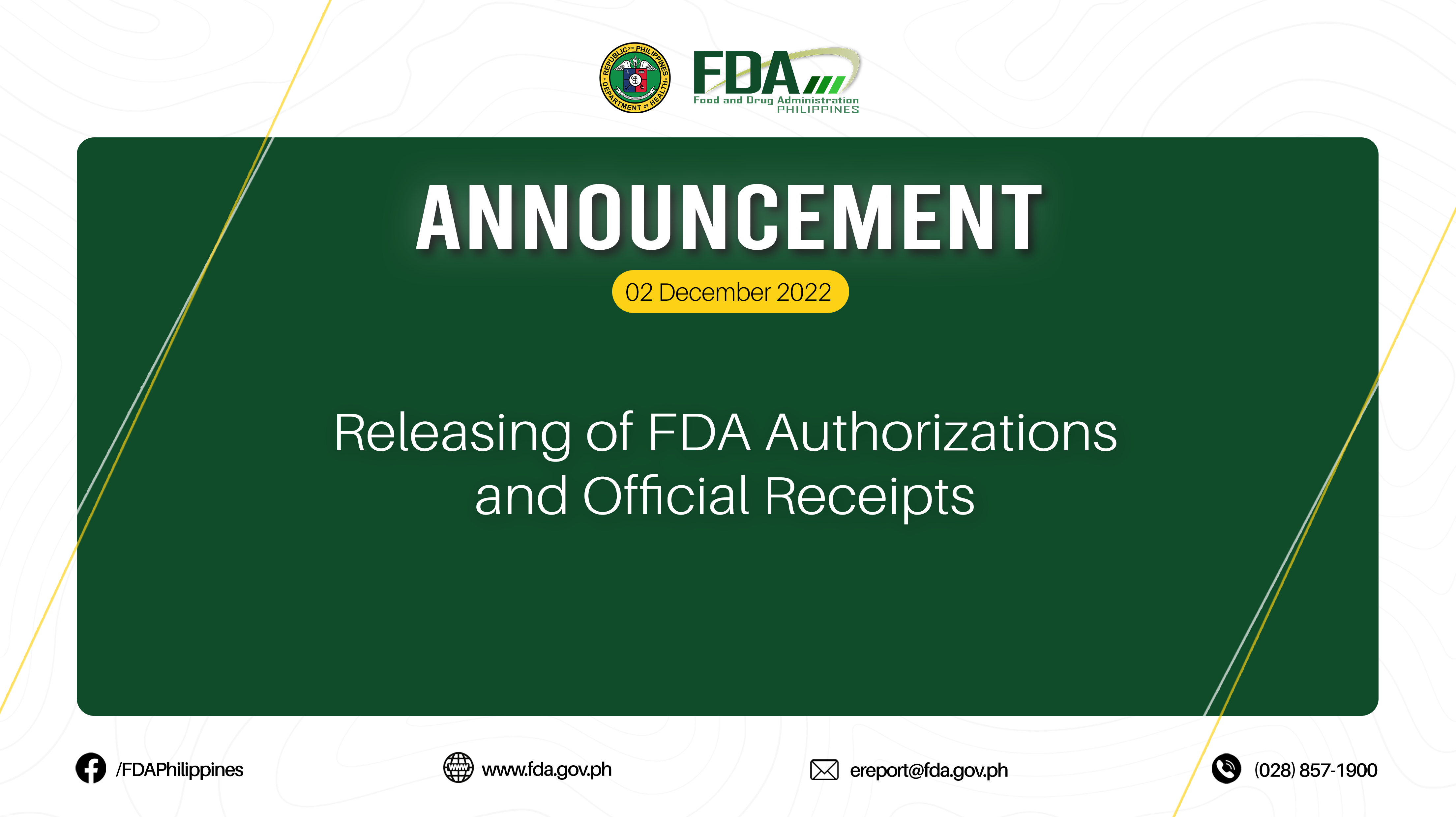 Announcement || Releasing of FDA Authorizations and Official Receipts