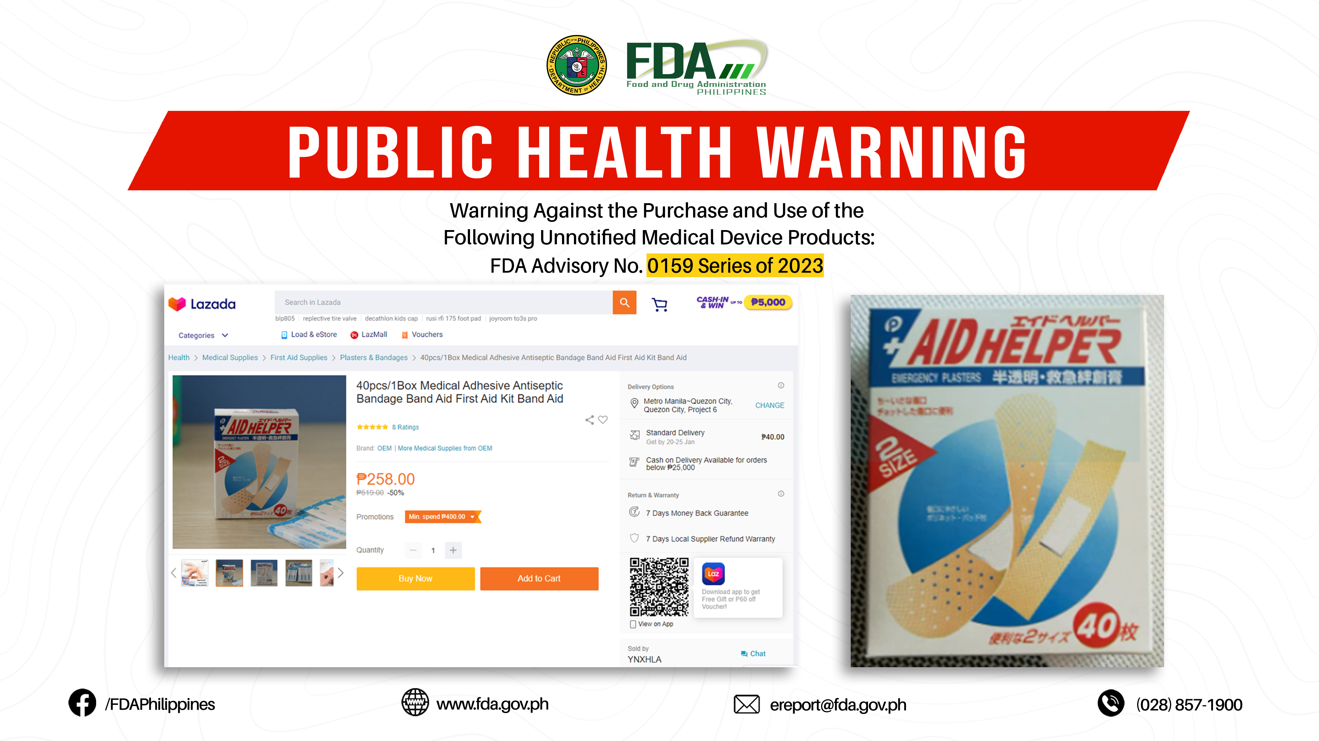 FDA Advisory No.2023-0159 || Public Health Warning Against the Purchase and Use of the Following Unnotified Medical Device Products: