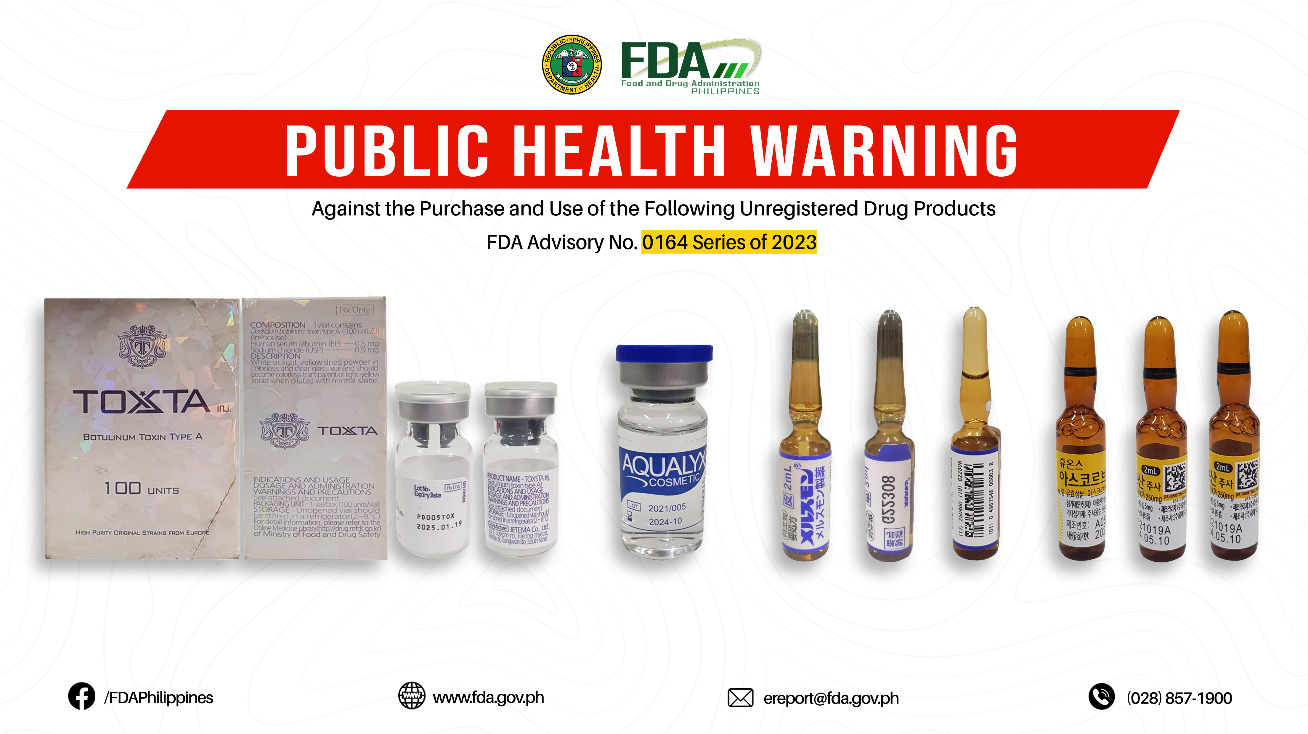 FDA Advisory No.2023-0164 || Public Health Warning Against the Purchase and Use of the Following Unregistered Drug Products: