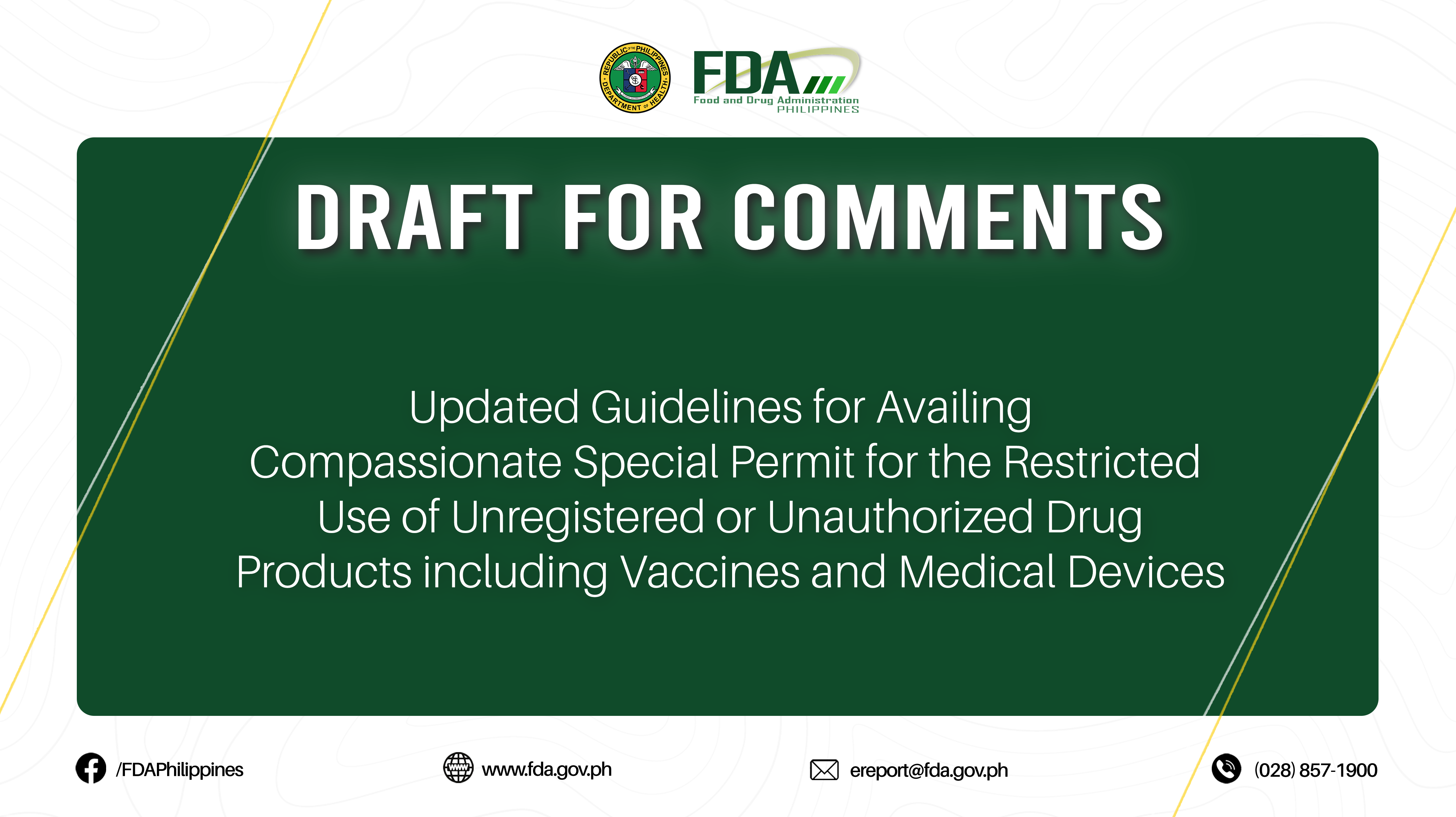 Draft for Comments || Updated Guidelines for Availing Compassionate Special Permit for the Restricted Use of Unregistered or Unauthorized Drug Products including Vaccines and Medical Devices