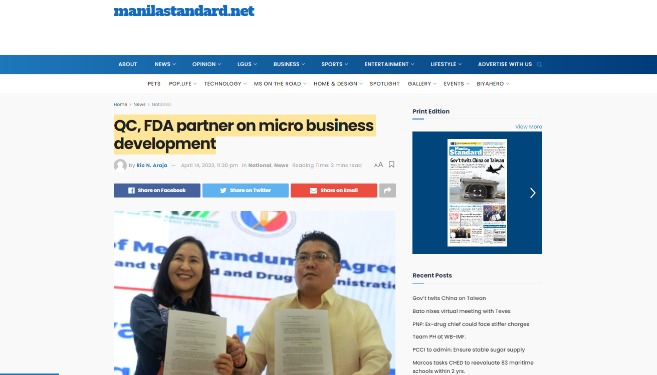 FDA on the News || QC, FDA partner on micro business development
