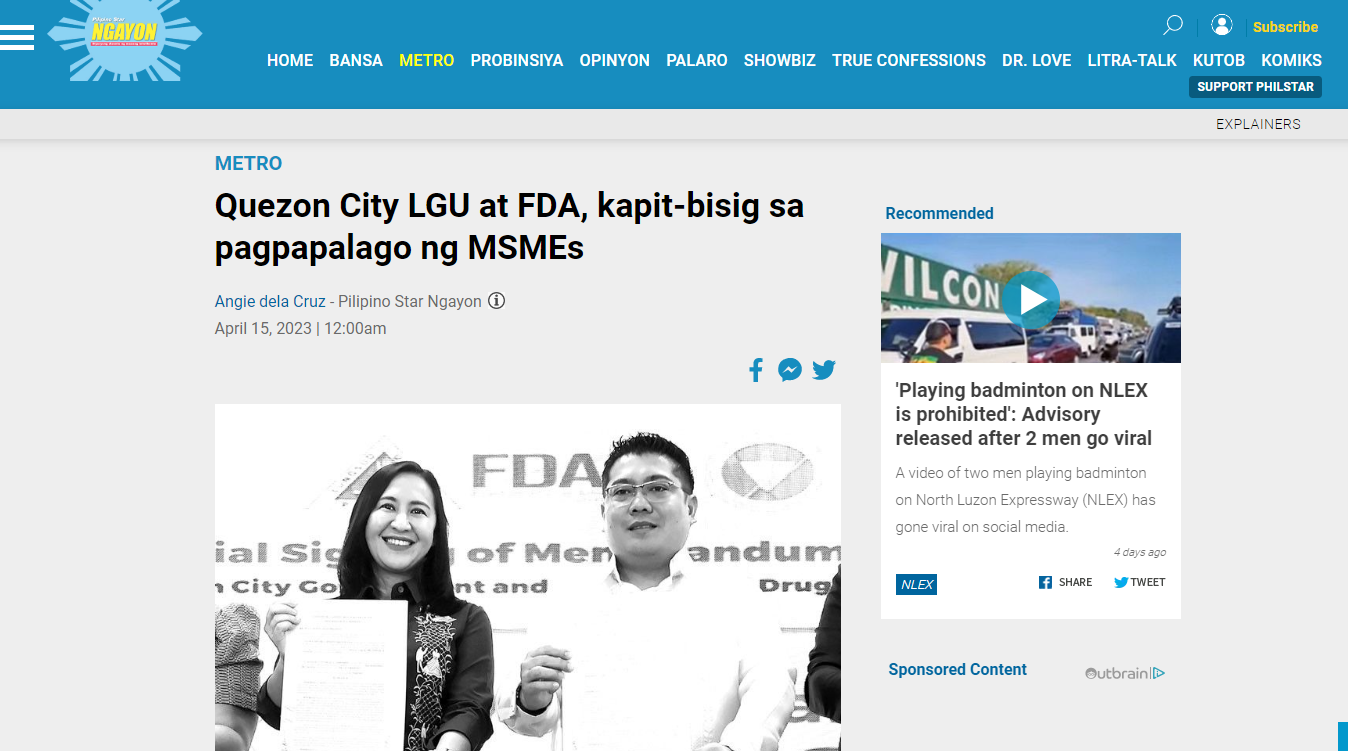 FDA on the News || Quezon City LGU at FDA, kapit-bisig sa pagpapalago ng MSMEs