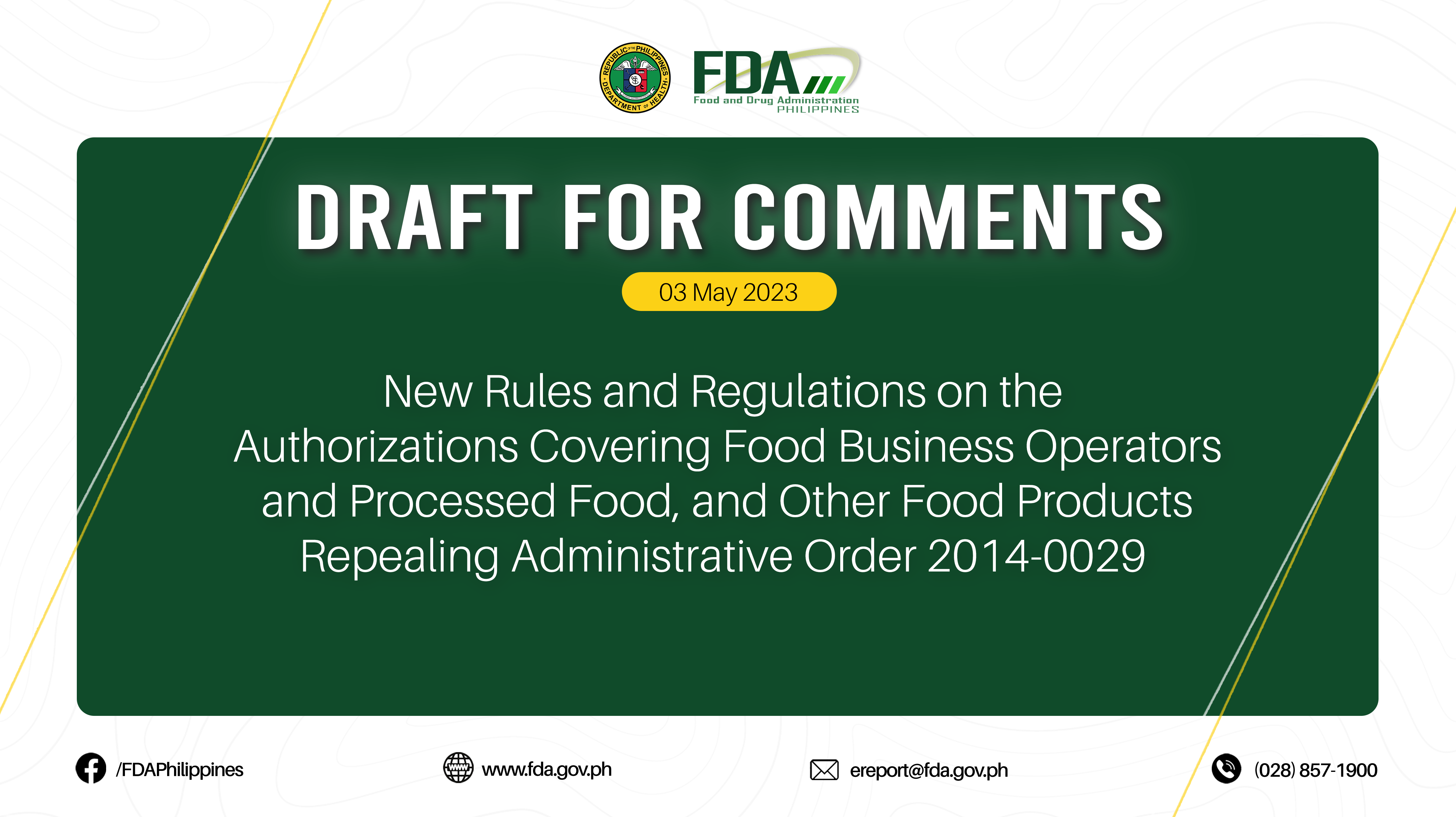 Draft for Comments || New Rules and Regulations on the Authorizations Covering Food Business Operators and Processed Food, and Other Food Products Repealing Administrative Order 2014-0029