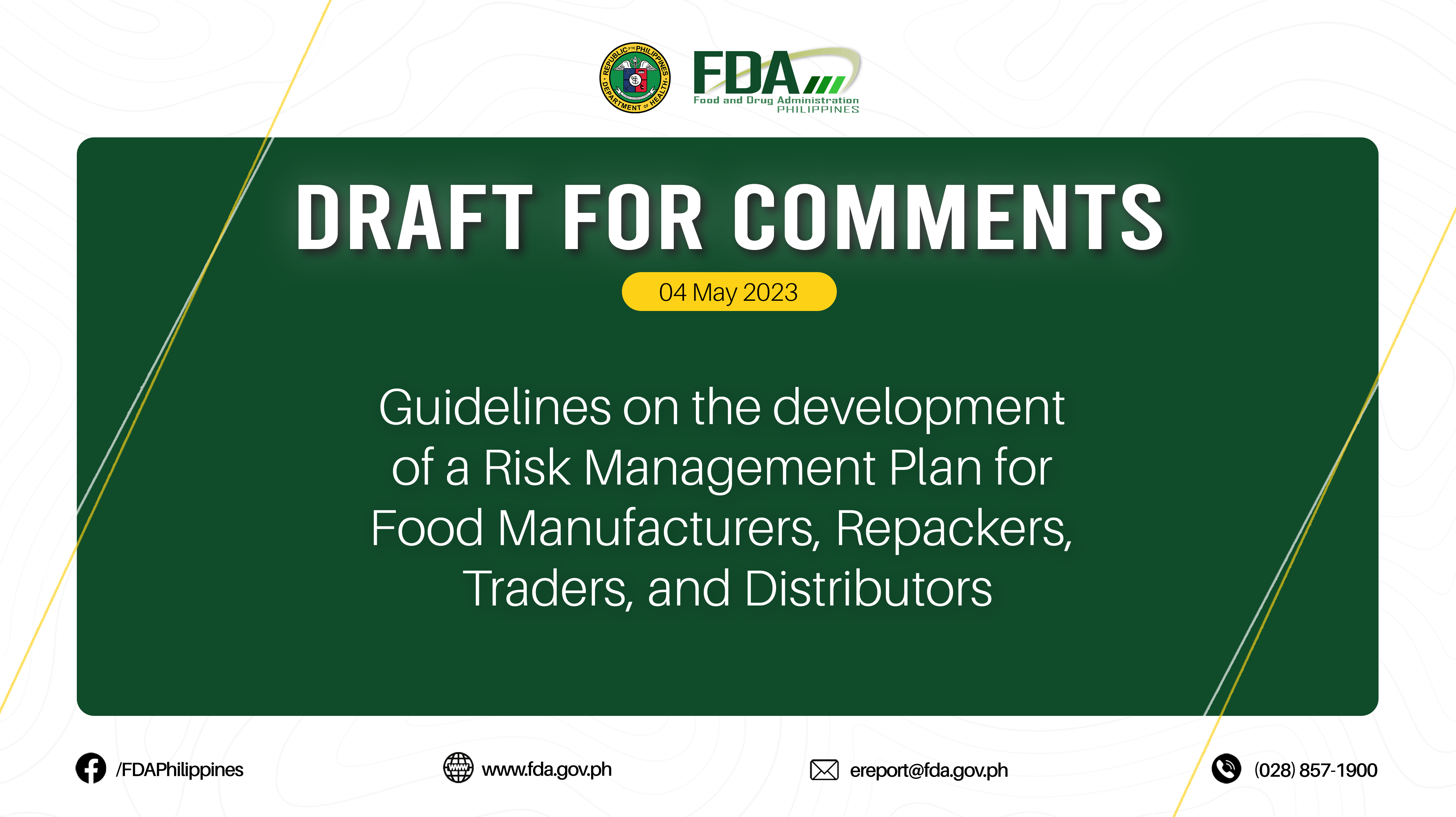 Draft for Comments || Guidelines on the development of a Risk Management Plan for Food Manufacturers, Repackers, Traders, and Distributors