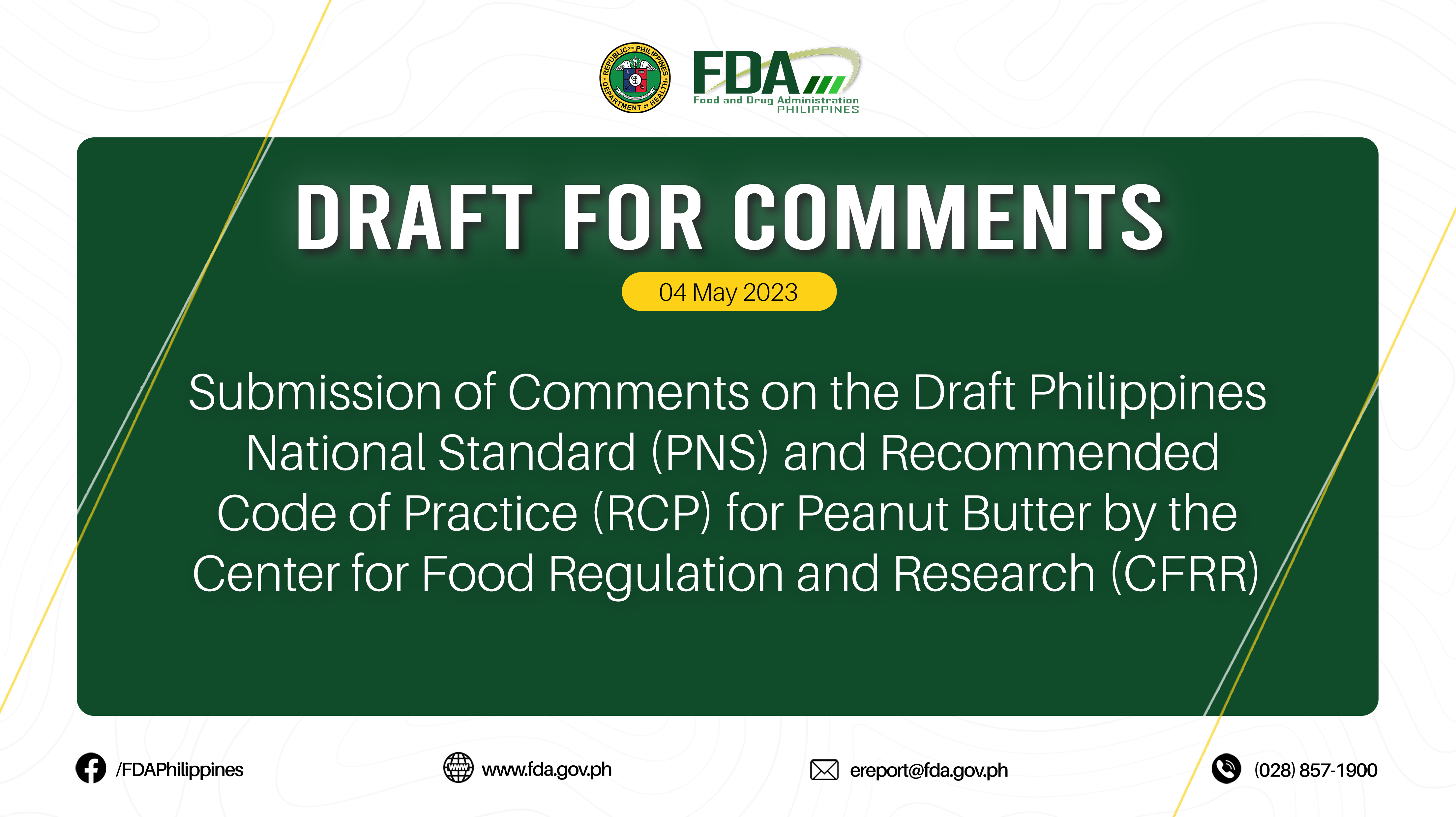 Draft for Comments || Submission of Comments on the Draft Philippines National Standard (PNS) and Recommended Code of Practice (RCP) for Peanut Butter by the Center for Food Regulation and Research (CFRR)