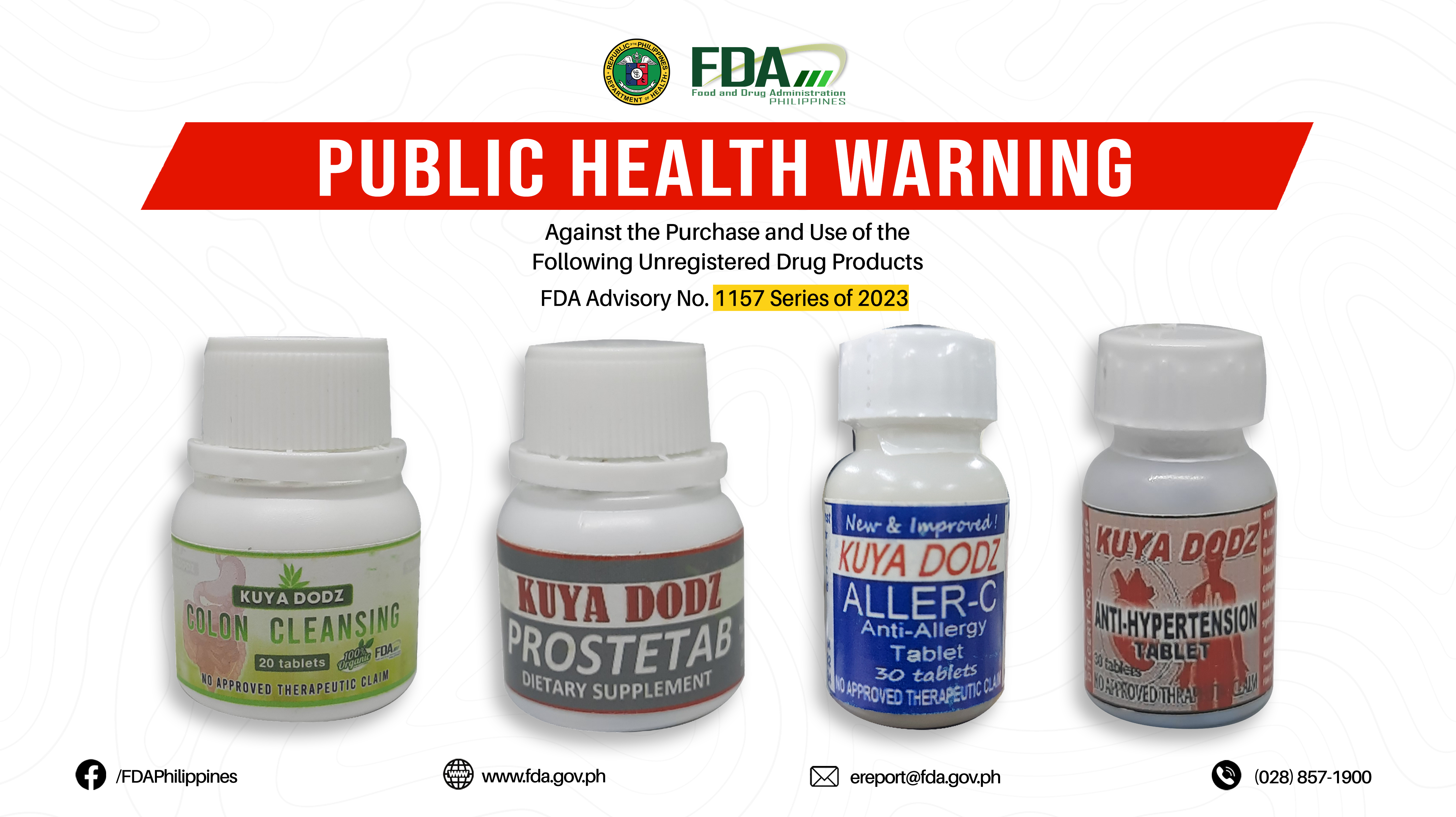FDA Advisory No.2023-1157 || Public Health Warning Against the Purchase and Use of the Following Unregistered Drug Products: