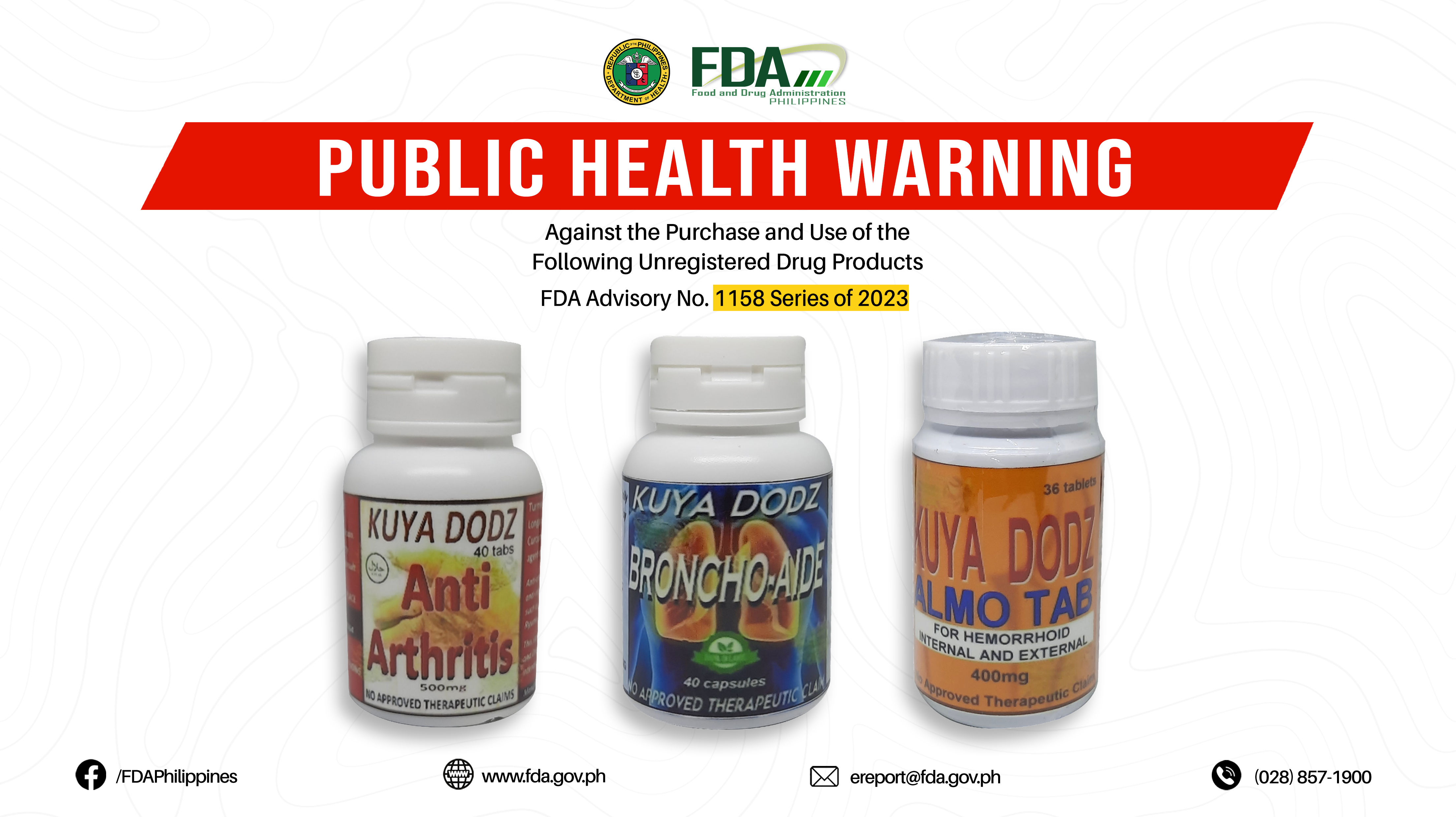 FDA Advisory No.2023-1158 || Public Health Warning Against the Purchase and Use of the Following Unregistered Drug Products: