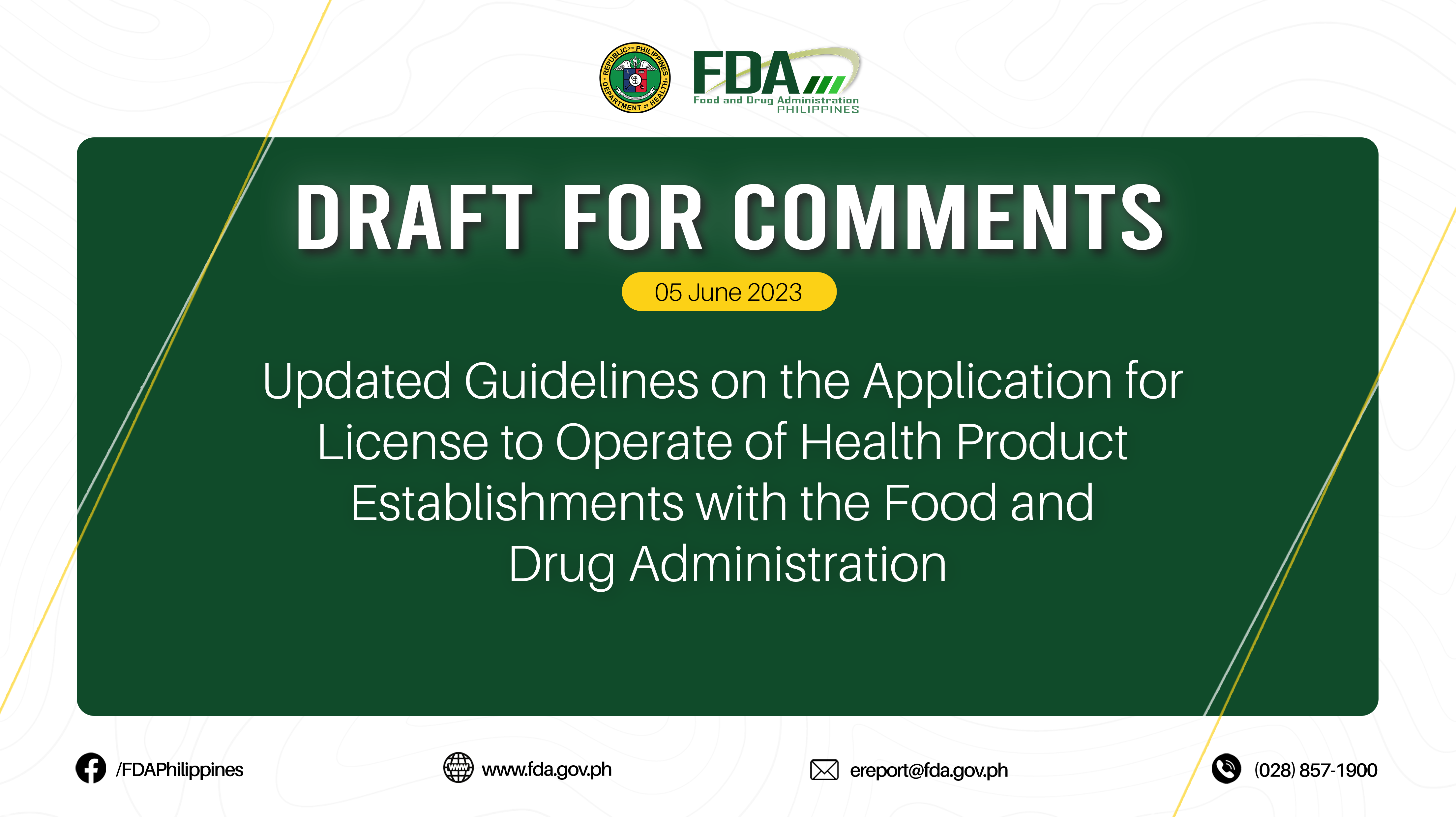 Draft for Comments ||  Updated Guidelines on the Application for License to Operate of Health Product Establishments with the Food and Drug Administration