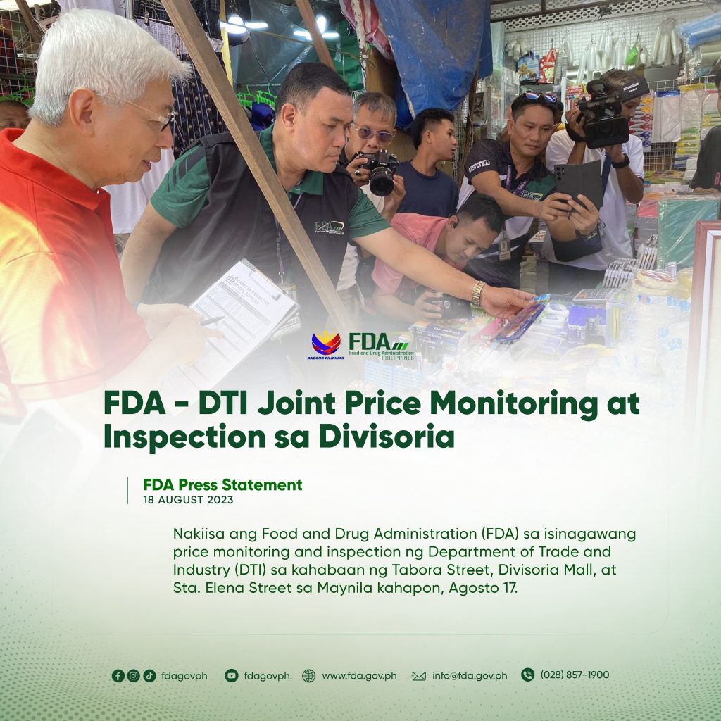 FDA Press Statement || FDA – DTI Price Monitoring at Inspection sa Divisoria 18 August 2023