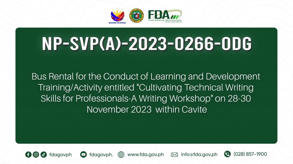 NP-SVP(A)-2023-0266-ODG || Bus Rental for the Conduct of Learning and Development Training/Activity entitled “Cultivating Technical Writing Skills for Professionals-A Writing Workshop” on 28-30 November 2023 within Cavite