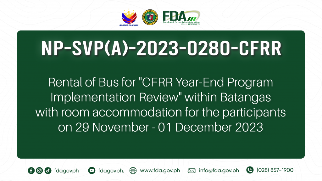 NP-SVP(A)-2023-0280-CFRR || Rental of Bus for “CFRR Year-End Program Implementation Review” within Batangas with room accommodation for the participants on 29 November – 01 December 2023