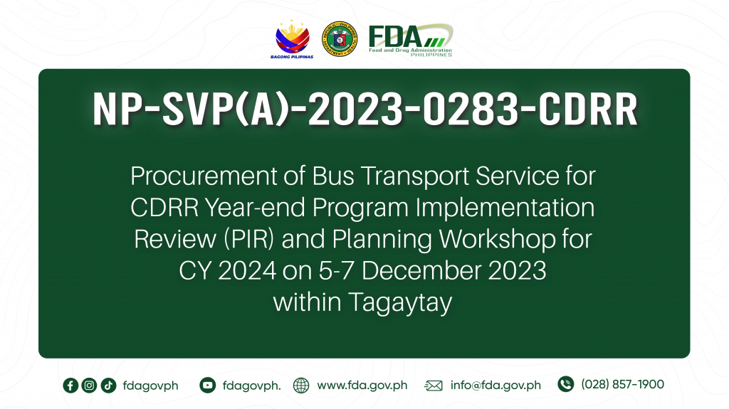NP-SVP(A)-2023-0283-CDRR || Procurement of Bus Transport Service for CDRR Year-end Program Implementation Review (PIR) and Planning Workshop for CY 2024 on 5-7 December 2023 within Tagaytay