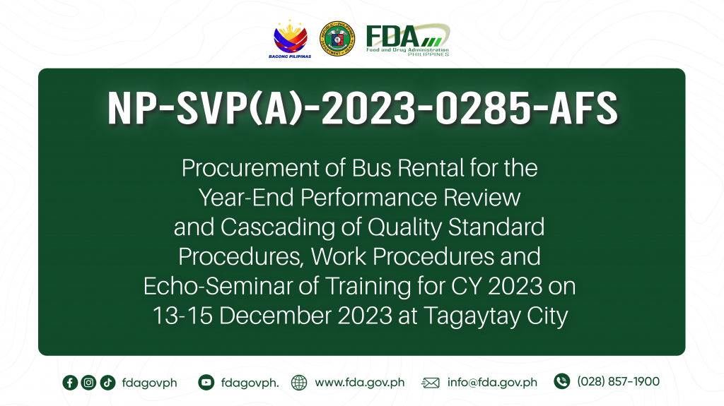 NP-SVP(A)-2023-0285-AFS || Procurement of Bus Rental for the Year-End Performance Review and Cascading of Quality Standard Procedures, Work Procedures and Echo-Seminar of Training for CY 2023 on 13-15 December 2023 at Tagaytay City