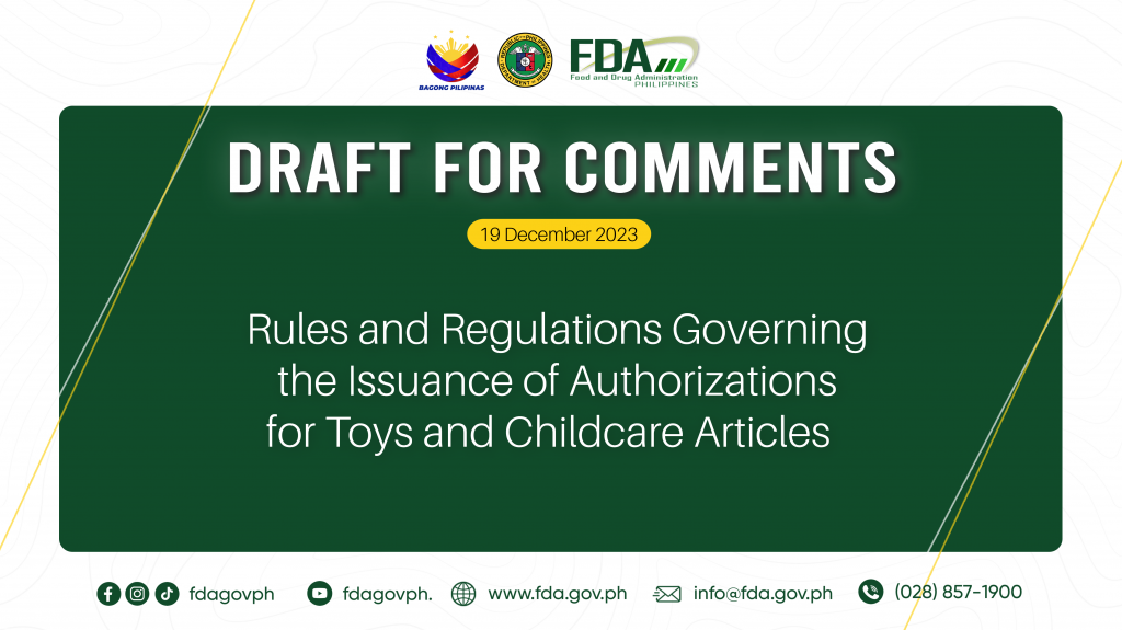 Draft for Comments || Rules and Regulations Governing the Issuance of Authorizations for Toys and Childcare Articles