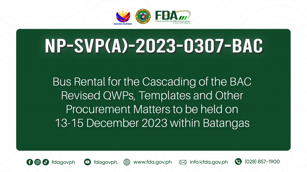 NP-SVP(A)-2023-0307-BAC || Bus Rental for the Cascading of the BAC Revised QWPs, Templates and Other Procurement Matters to be held on 13-15 December 2023 within Batangas