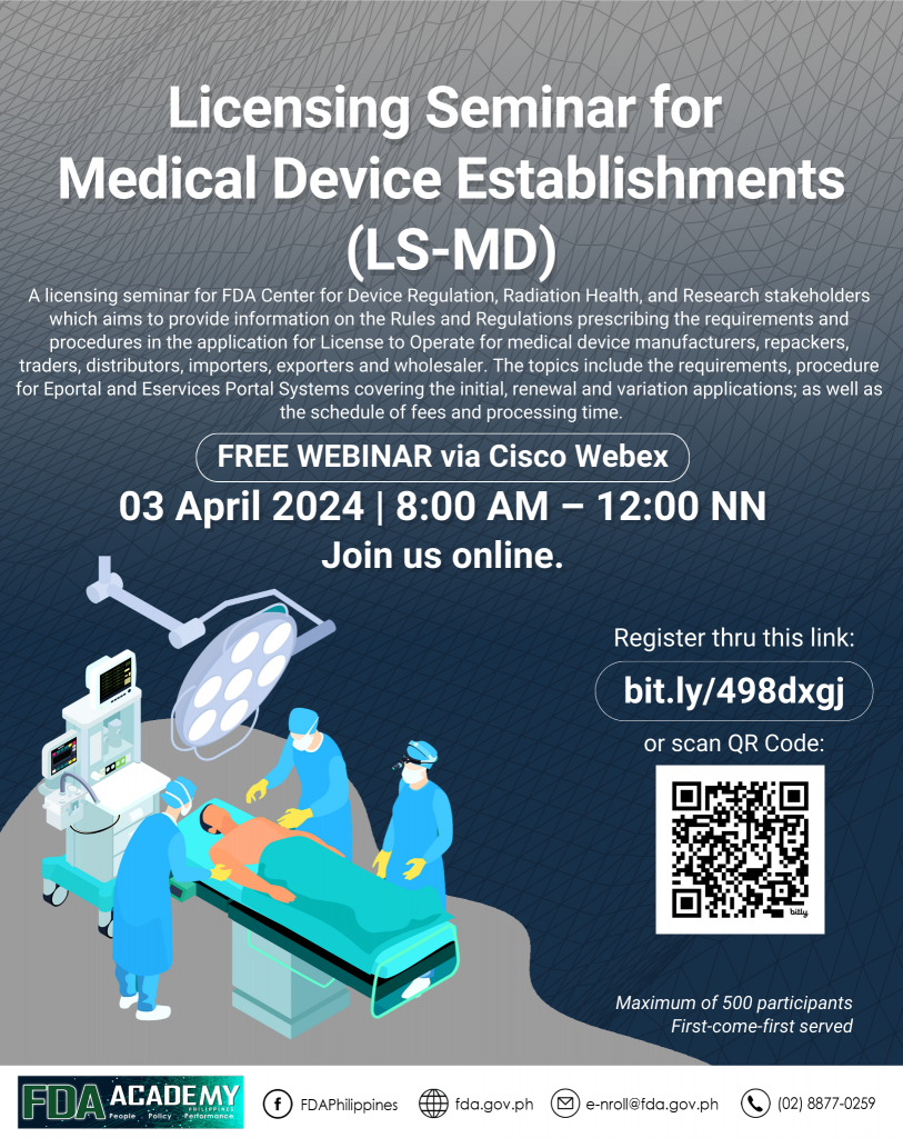 Announcement || Licensing Seminar for Medical Device Establishments (LS-MD)