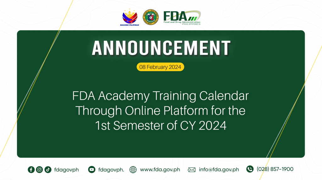 Announcement || FDA Academy Training Calendar Through Online Platform for the 1st Semester of CY 2024