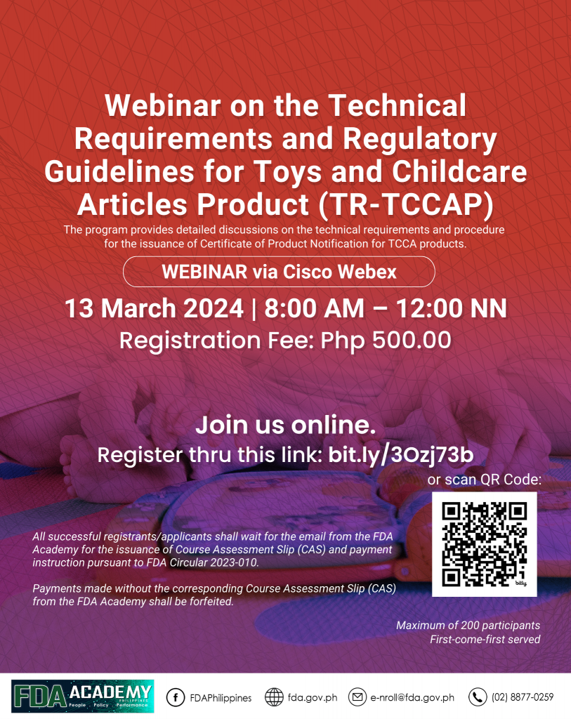 Announcement || Webinar on Technical Requirements and Regulatory Guidelines in Toys and Childcare Articles Products (TR-TCCAP)