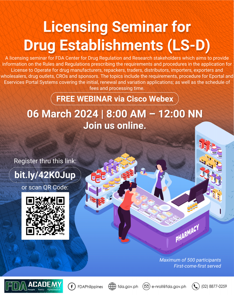 Announcement || Licensing Seminar for Drug Establishments (LS-D)