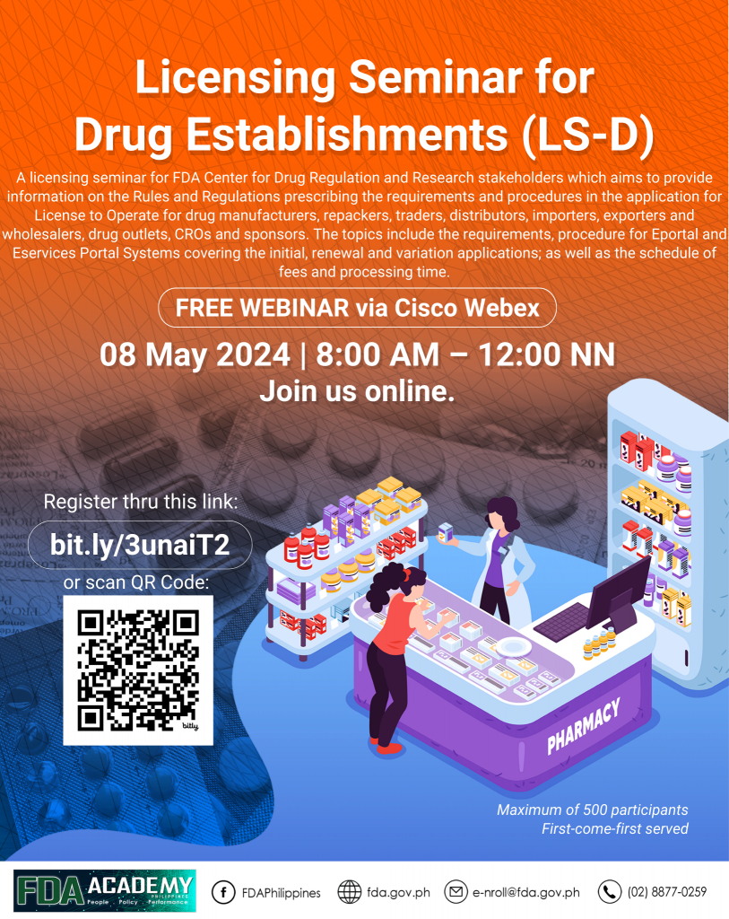 Announcement || Licensing Seminar for Drug Establishments (LS-D)