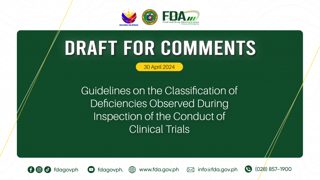Draft for Comments || Guidelines on the Classification of Deficiencies Observed During Inspection of the Conduct of Clinical Trials
