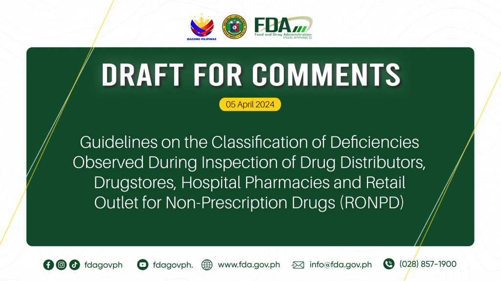 Draft for Comments || Guidelines on the Classification of Deficiencies Observed During Inspection of Drug Distributors, Drugstores, Hospital Pharmacies and Retail Outlet for Non-Prescription Drugs (RONPD)