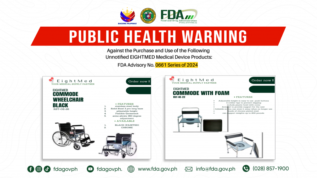FDA Advisory No.2024-0661 || Public Health Warning Against the Purchase and Use of the Following Unnotified EIGHTMED Medical Device Products: